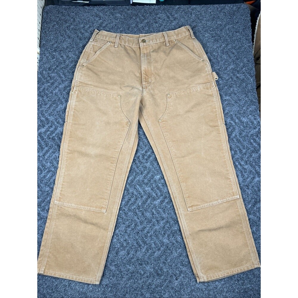 VINTAGE Carhartt Pants Mens 34x29 Brown Double Front Knee Dungaree USA B01-BRN